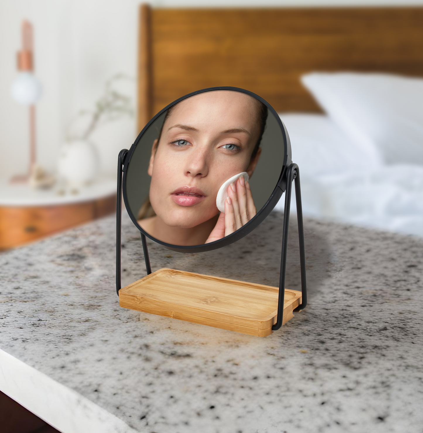Dual Side Mirror With Bamboo Tray-2