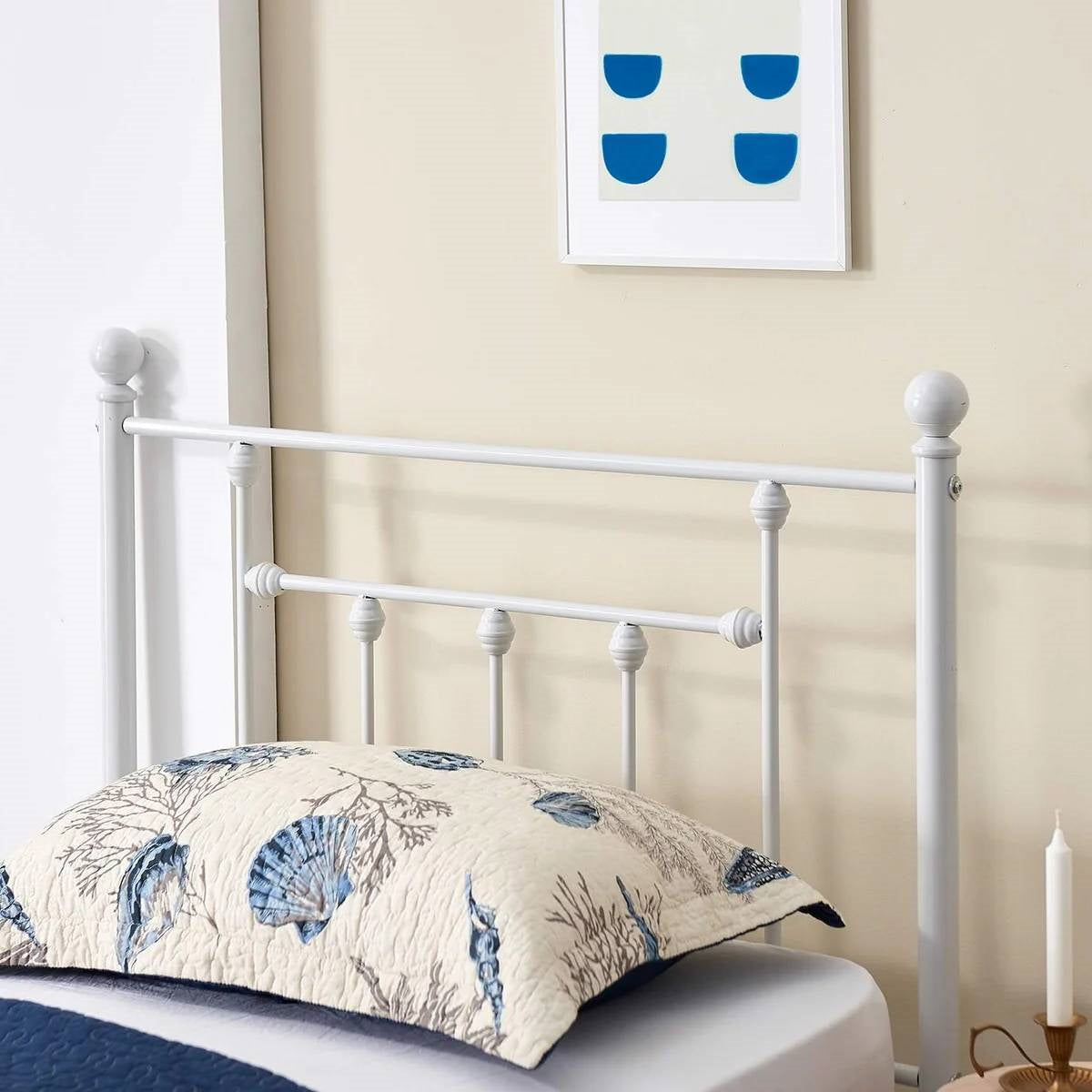 Twin Victorian Style White Metal Platform Bed Frame with Headboard Footboard-2