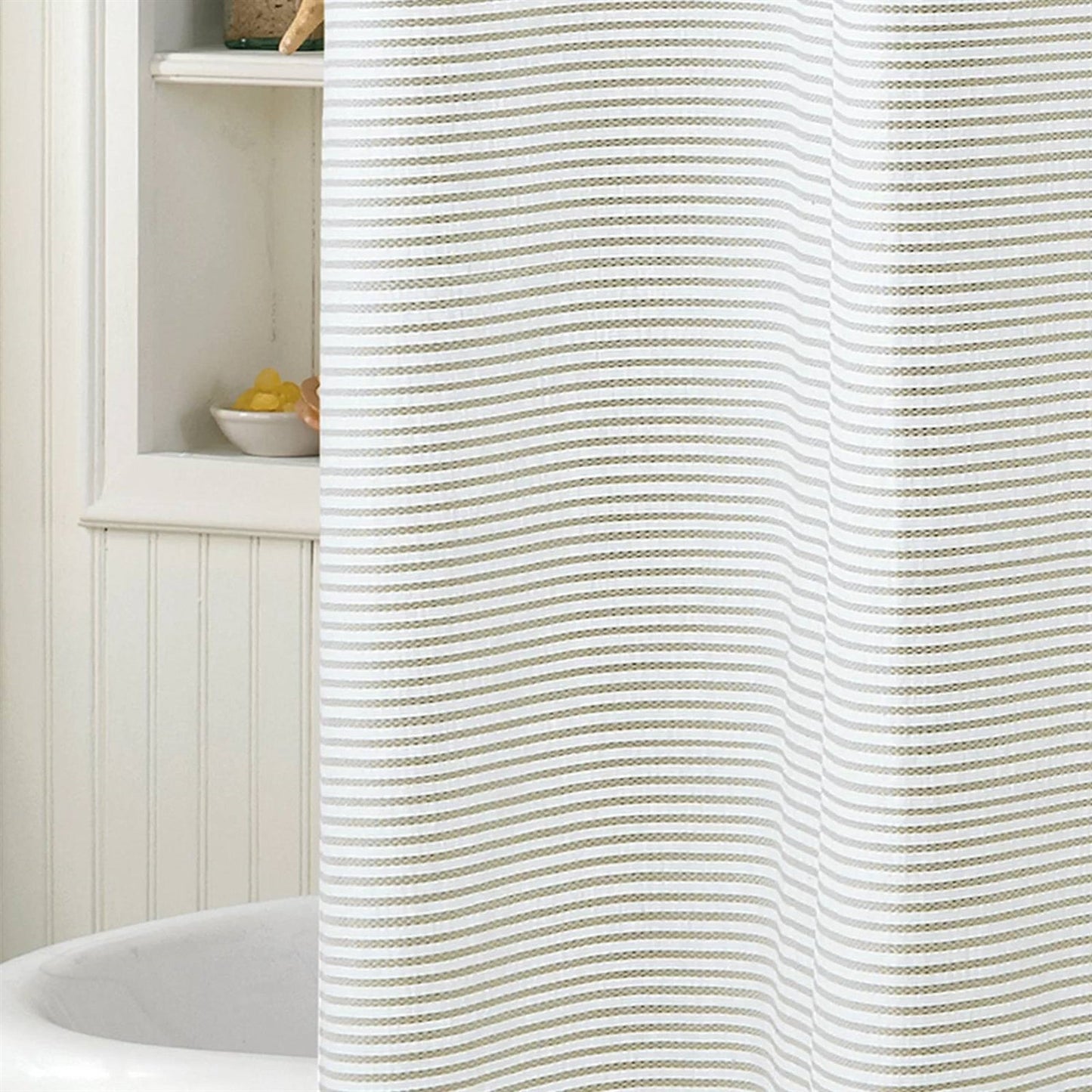 72-inch Taupe Tan and White Stripes Cotton Shower Curtain-1