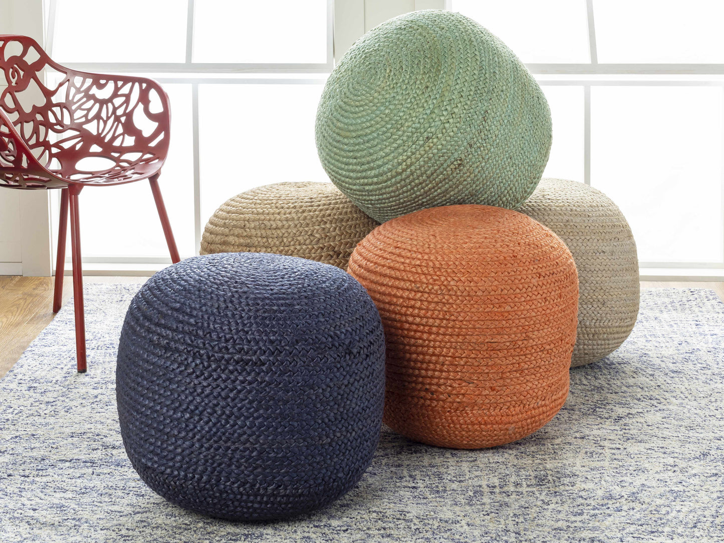 Kaumakani Knitted Jute Round Pouf-4