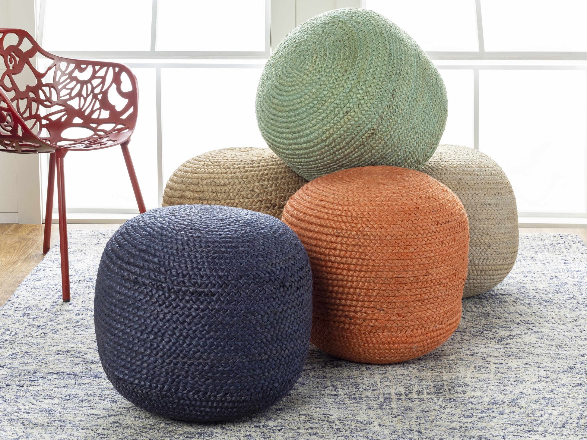 Kaumakani Knitted Jute Round Pouf-4