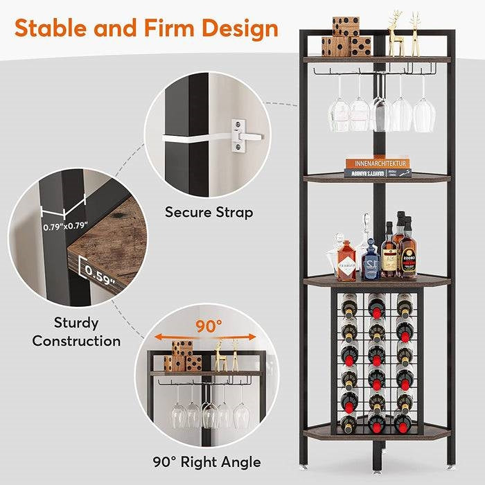 Industrial Corner Wine Rack Storage Shelving Unit with Glass Holders-3