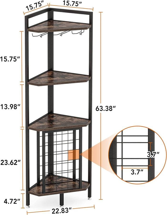 Industrial Corner Wine Rack Storage Shelving Unit with Glass Holders-4