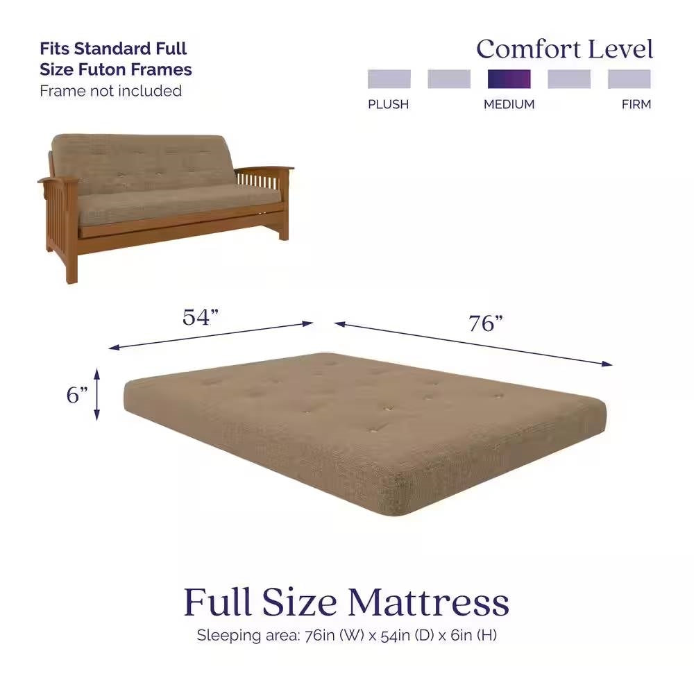 Full size 6-inch Thick Innerspring Futon Mattress in Tan-4