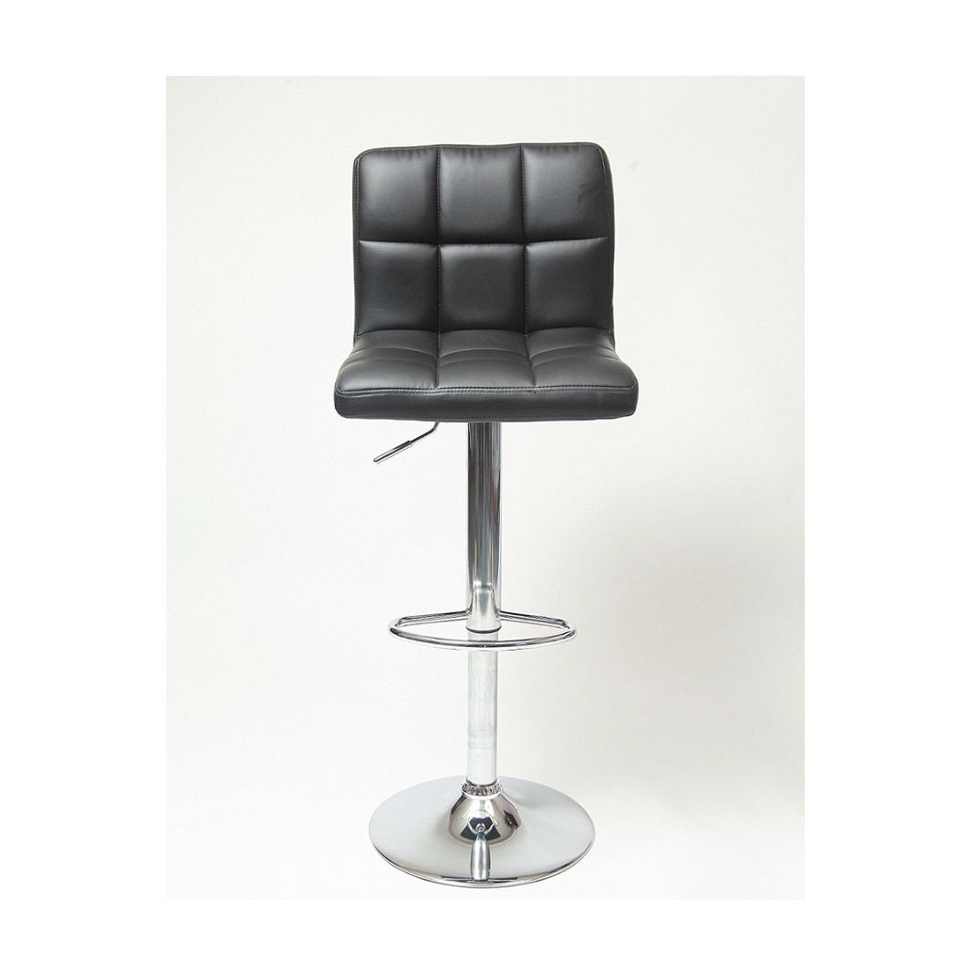 Set of 2 - Adjustable Height Bar Stool with Black Faux Leather Cushion Seat-1
