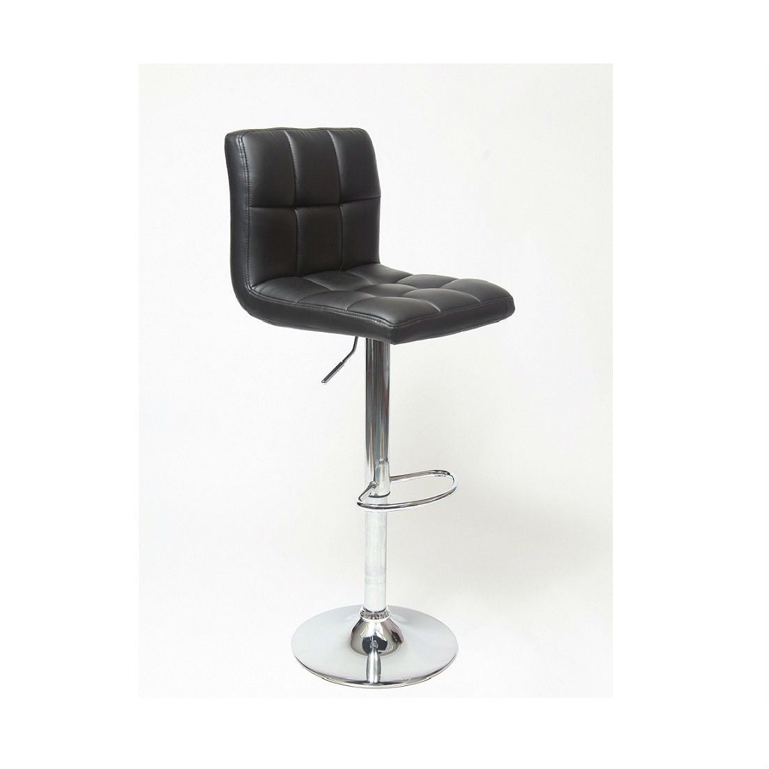Set of 2 - Adjustable Height Bar Stool with Black Faux Leather Cushion Seat-2