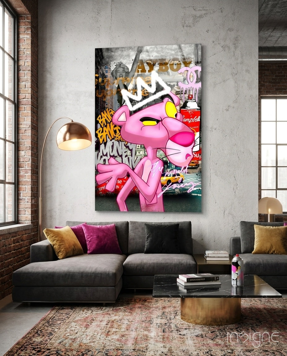 The Pink Panther's City States Glass Wall Art || Designer Collection