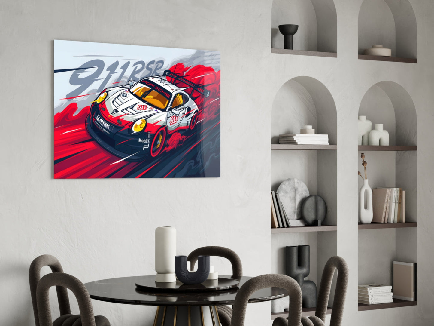 The Rhythm of the Track: Porsche 911 RSR Glass Wall Art || Designer Collection
