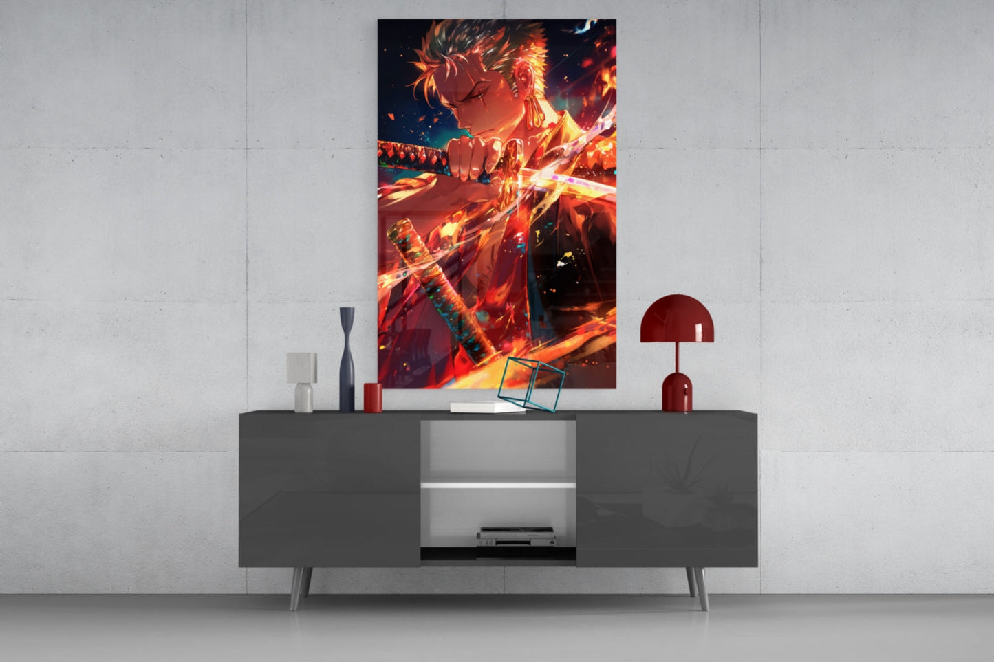 Zoro in Flames Glass Wall Art || Designer Collection