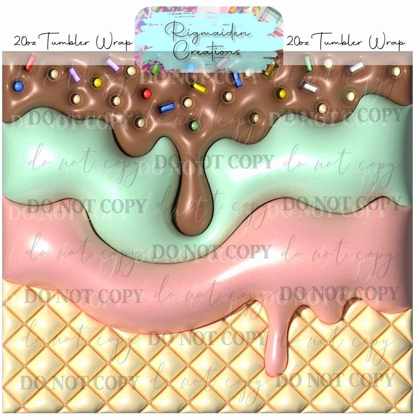 Ice Cream  Puffy 3D Effect - 20oz Tumbler Wrap {Multiple}