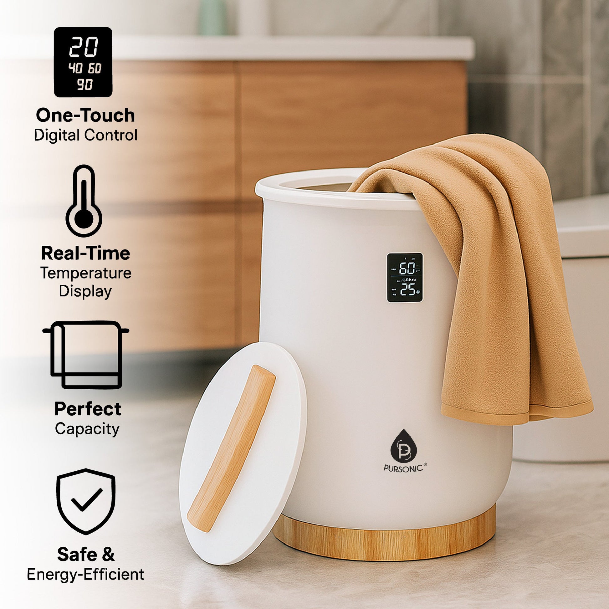 Pursonic Luxury Towel Warmer with One-Touch Digital Control Panel-1
