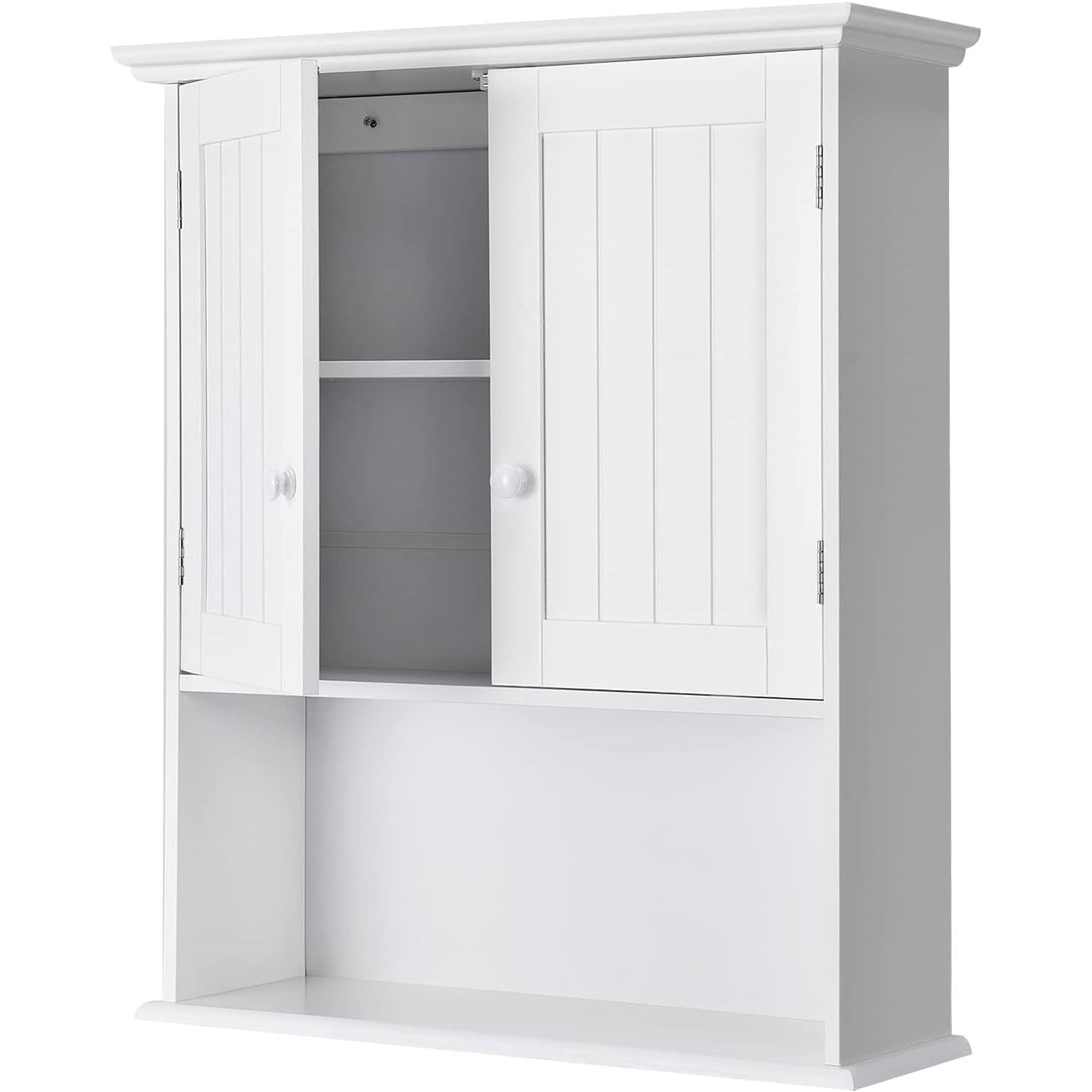 Bathroom Wall Mount Medicine Cabinet with Open Storage Shelf in White-1