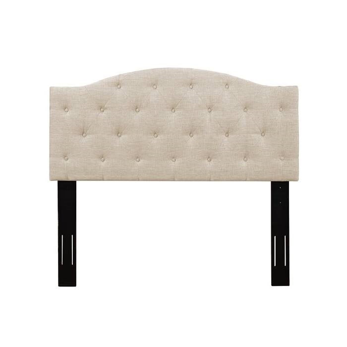 Twin Size Beige Fabric Upholstered Button-Tufted Adjustable Height Headboard-1