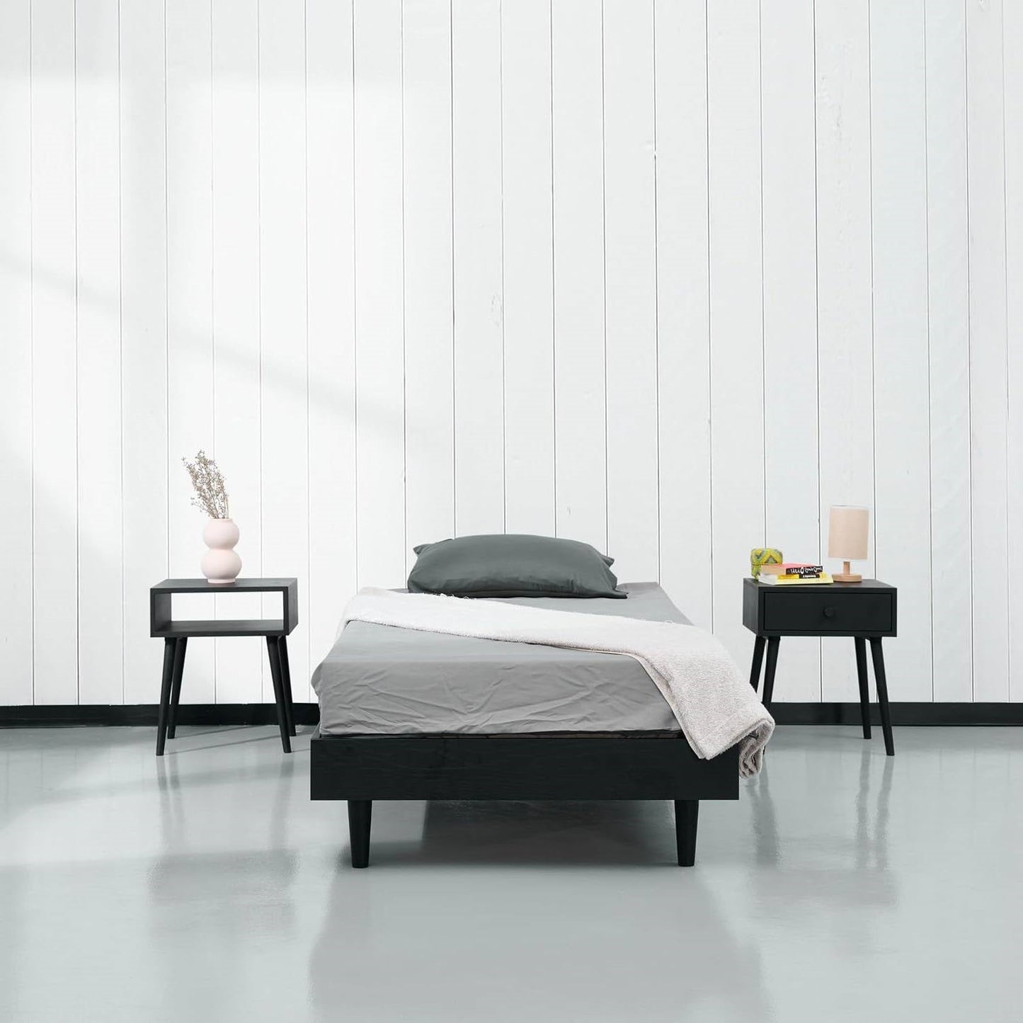 Twin size Mid-Century Modern Platform Bed Frame in Black Wood Finish-1