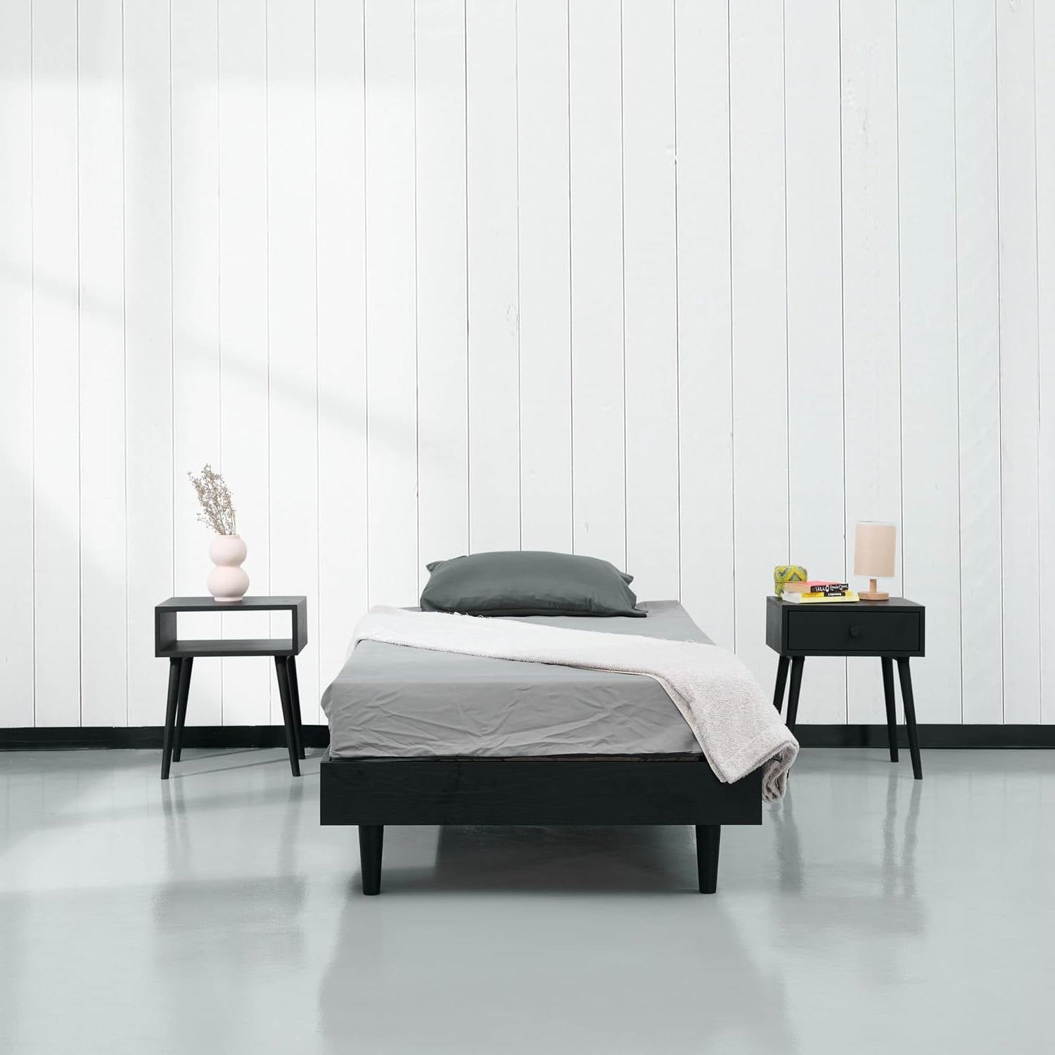 Twin size Mid-Century Modern Platform Bed Frame in Black Wood Finish-1