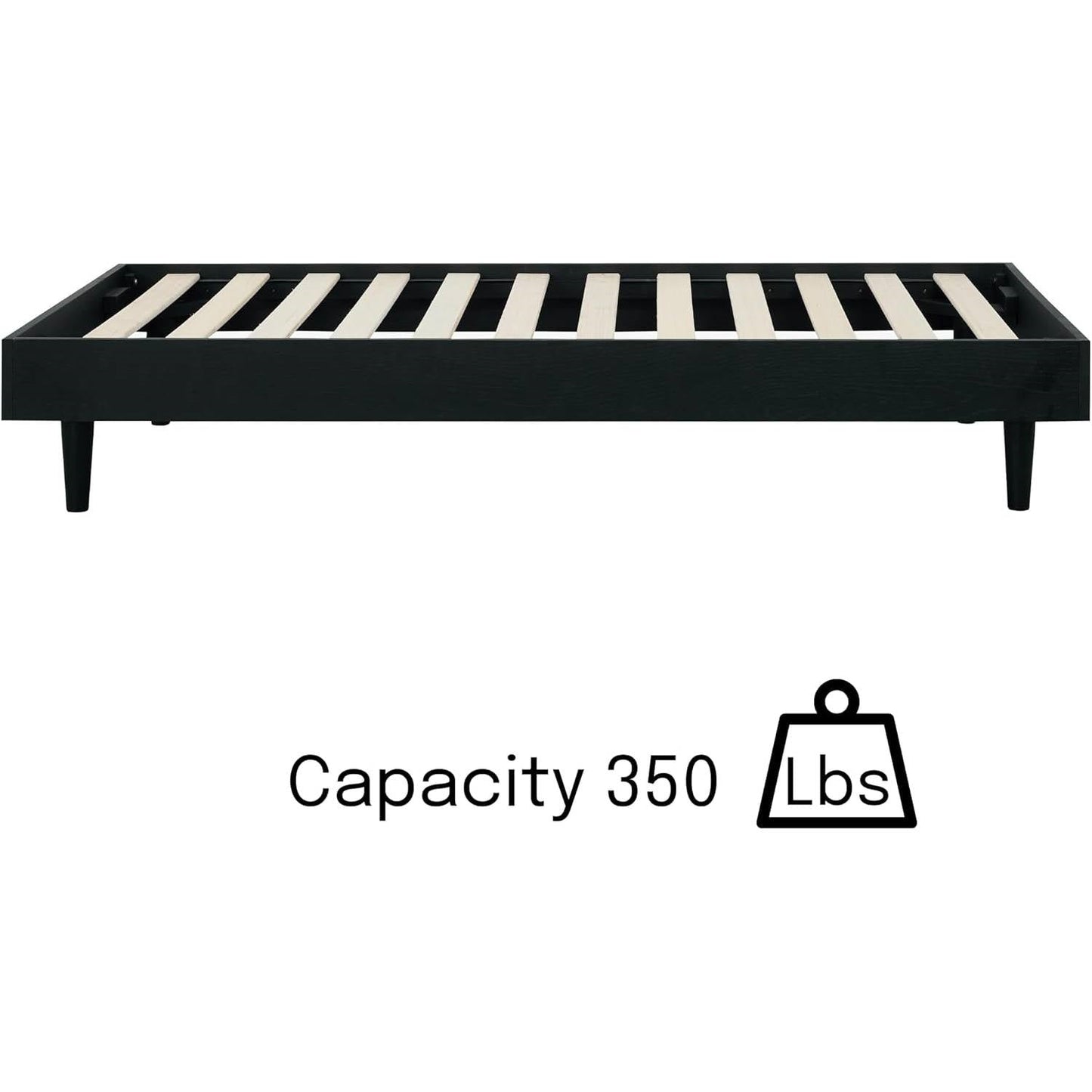 Twin size Mid-Century Modern Platform Bed Frame in Black Wood Finish-2