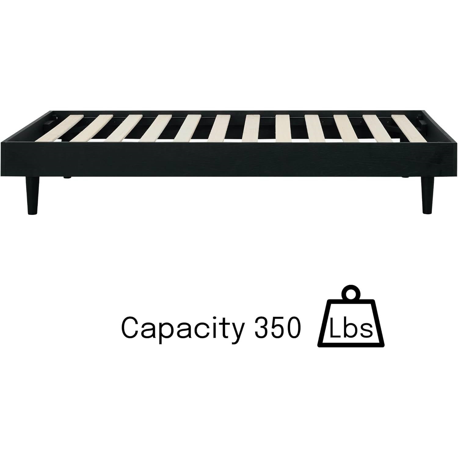 Twin size Mid-Century Modern Platform Bed Frame in Black Wood Finish-2