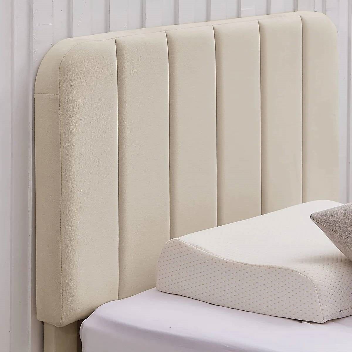 Twin size Beige Upholstered Platform Bed Frame with Headboard-2