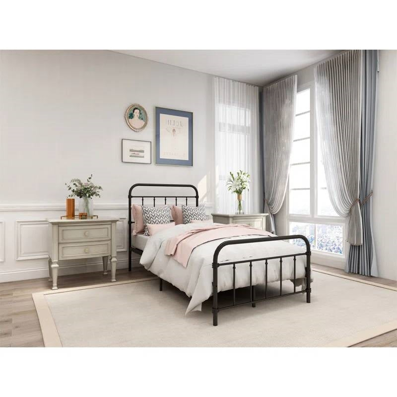 Twin size Farmhouse Black Metal Bed Frame with Rounded Headboard Footboard-2