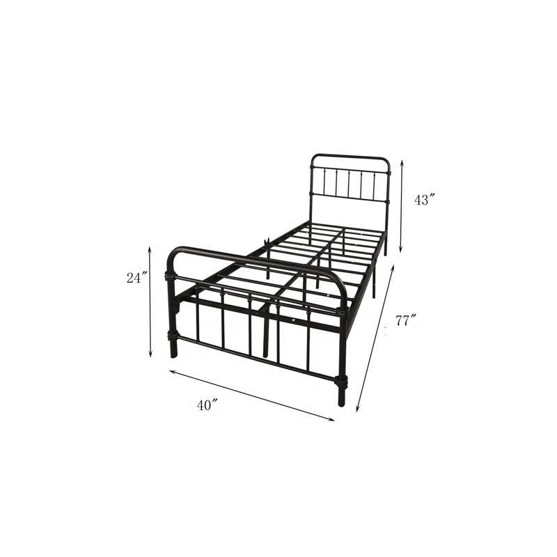Twin size Farmhouse Black Metal Bed Frame with Rounded Headboard Footboard-4
