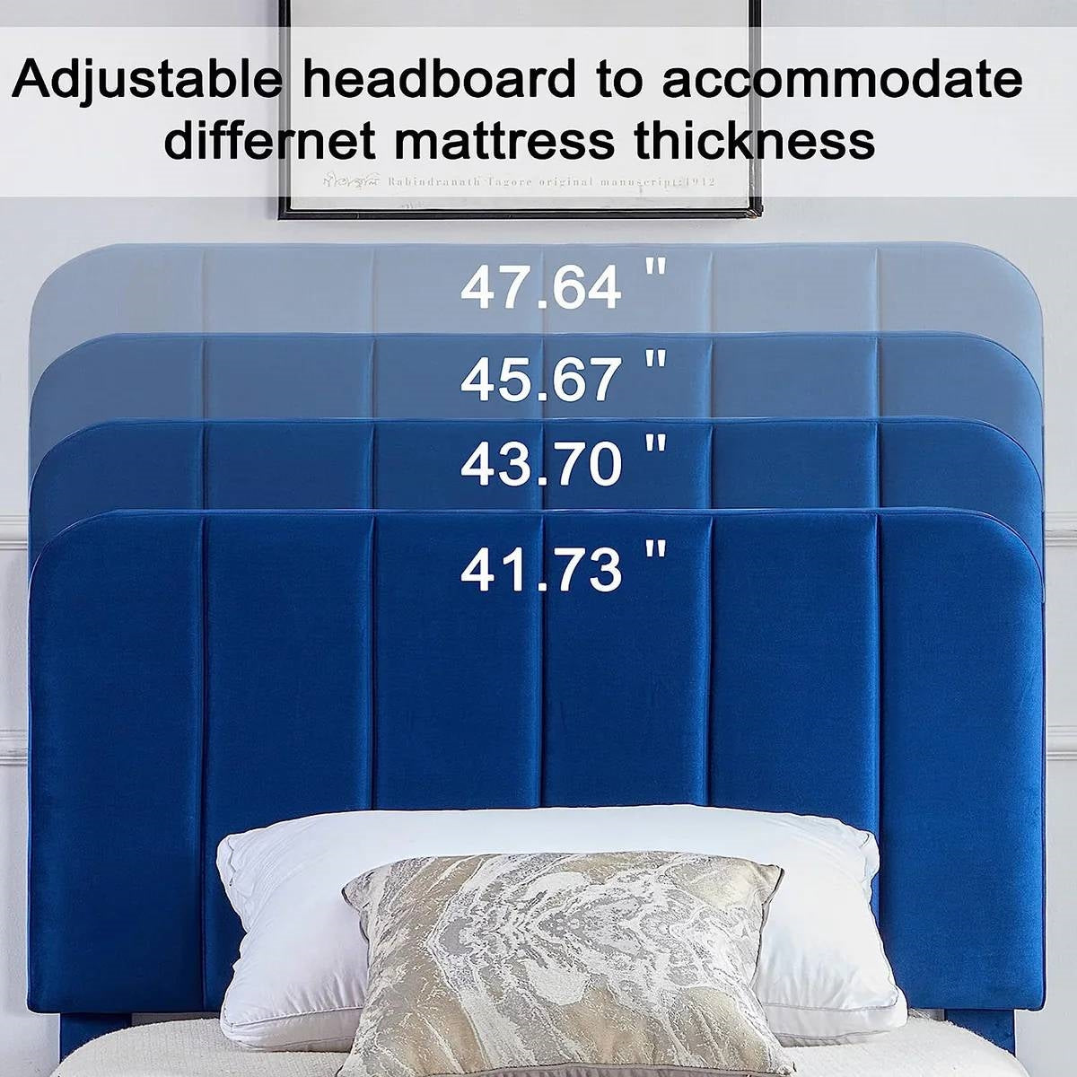 Twin size Blue Upholstered Platform Bed Frame with Headboard-3