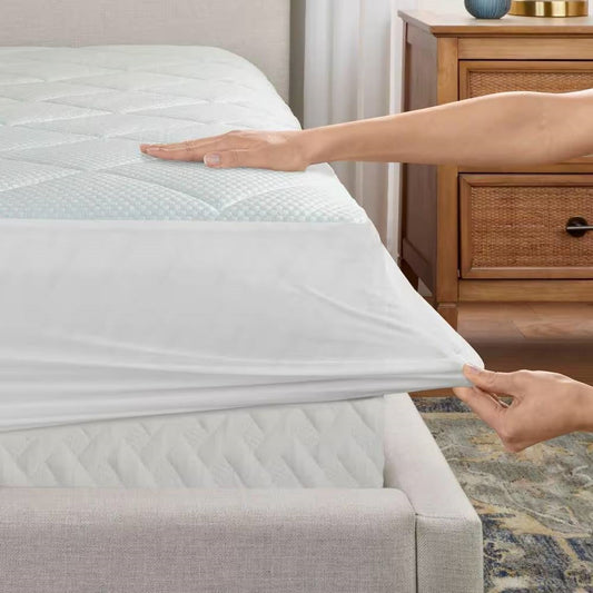 Twin size Washable Quilted Mattress Pad with Elastic Fitted Skirt-0