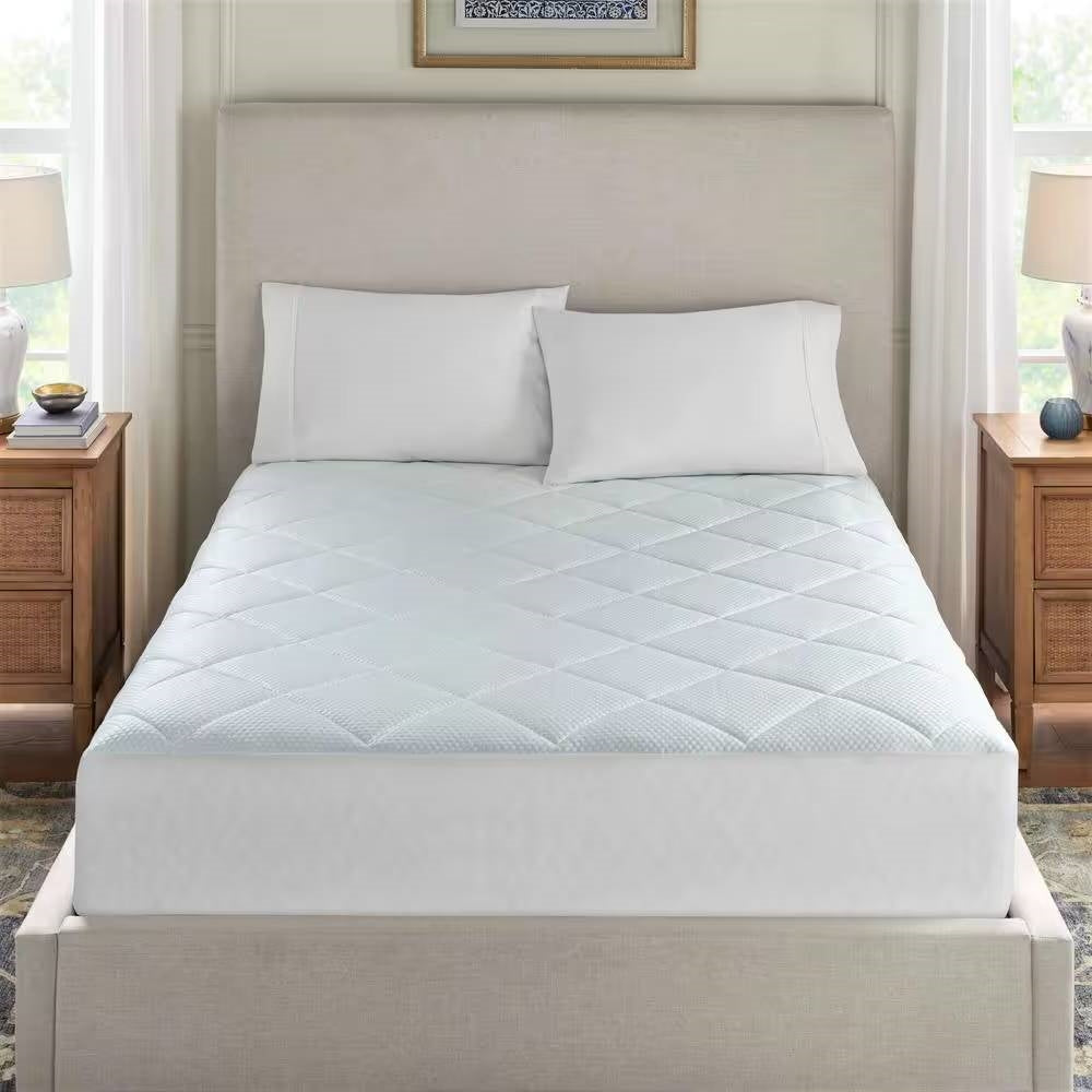 Twin size Washable Quilted Mattress Pad with Elastic Fitted Skirt-1