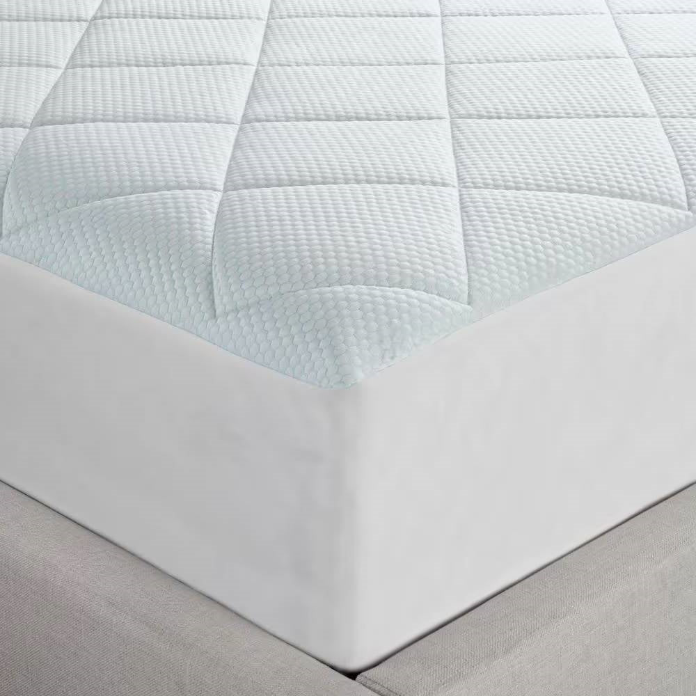Twin size Washable Quilted Mattress Pad with Elastic Fitted Skirt-2
