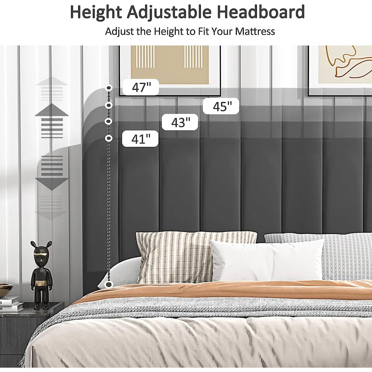 Twin size Dark Grey Upholstered Platform Bed Frame with Headboard-3