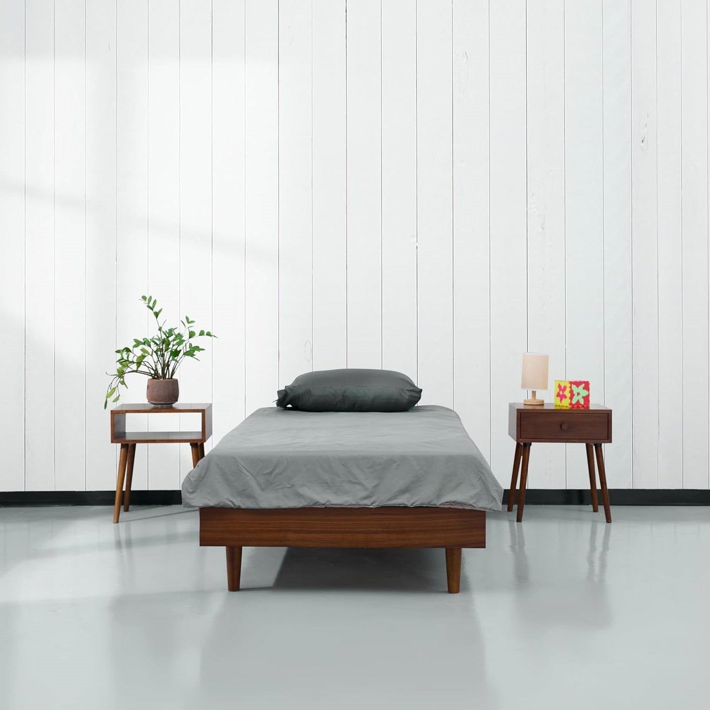 Twin size Mid-Century Modern Platform Bed Frame in Dark Brown Wood Finish-1