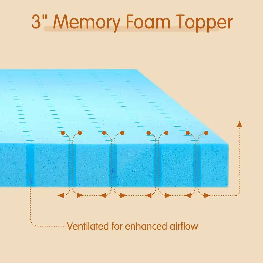 Twin size 3-inch Thick High Density Memory Foam Mattress Topper-4