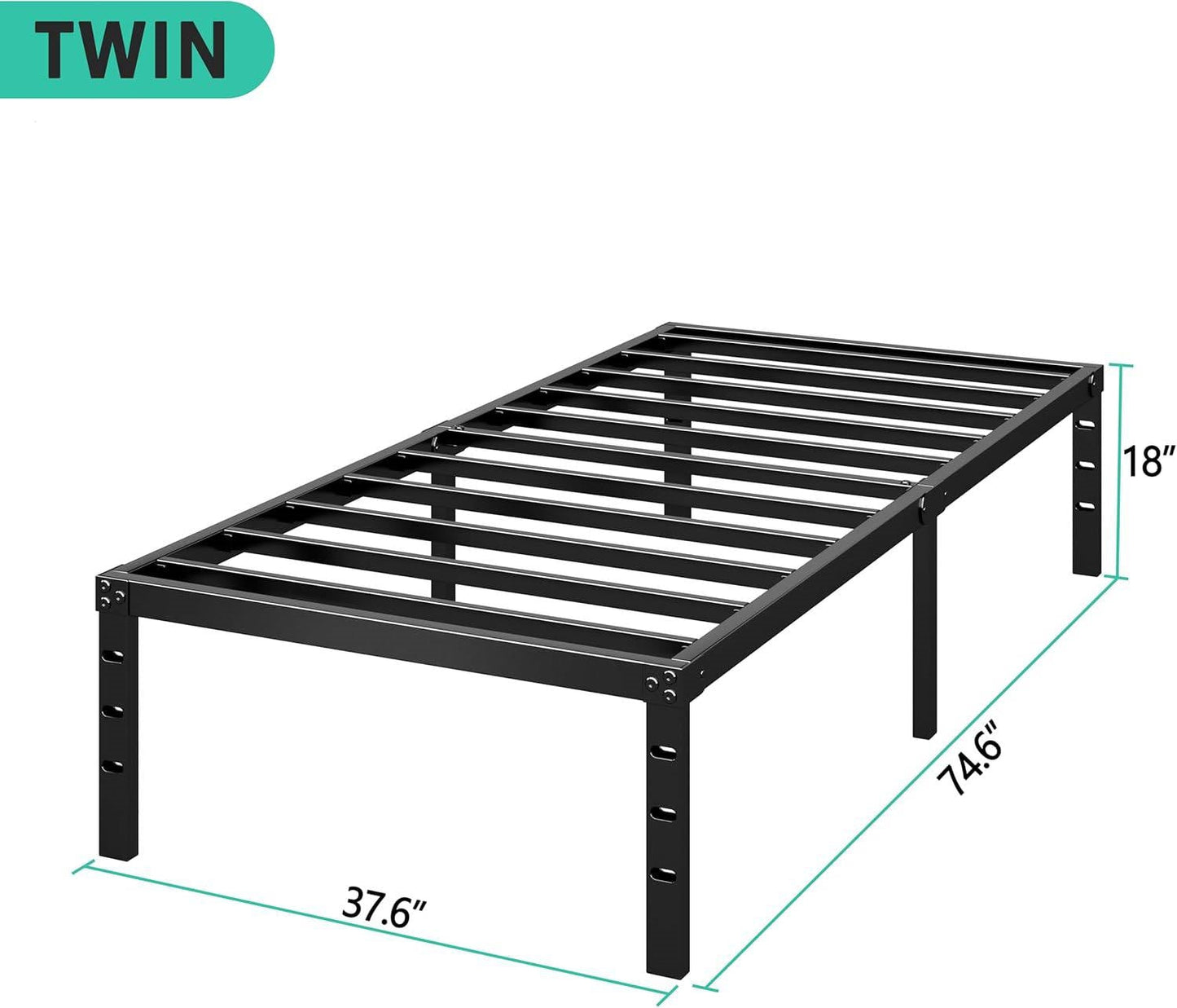 Twin 18-inch Heavy Duty Black Metal Platform Bed Frame-4