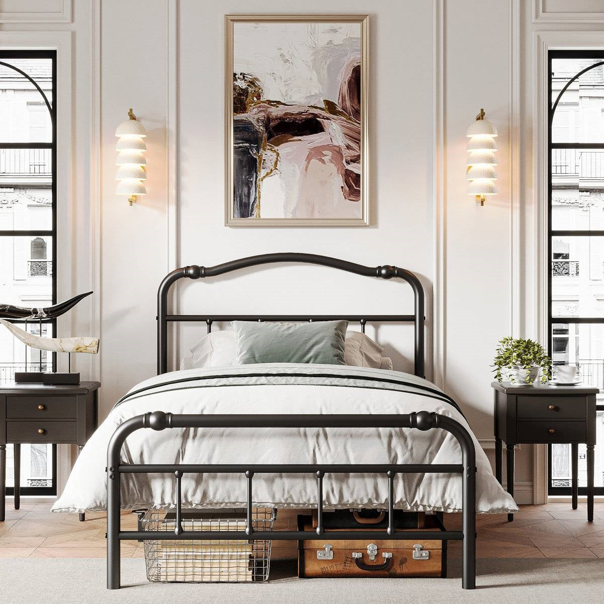 Twin Size Industrial Vintage Heavy Duty Steel Slat Bed Frame-0