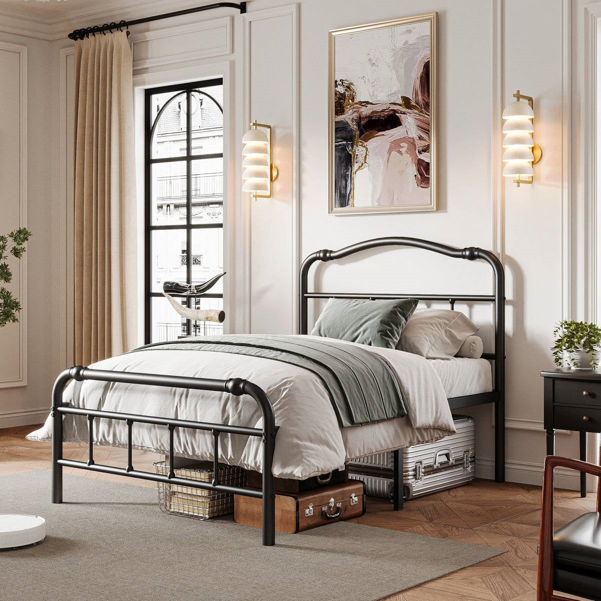 Twin Size Industrial Vintage Heavy Duty Steel Slat Bed Frame-1