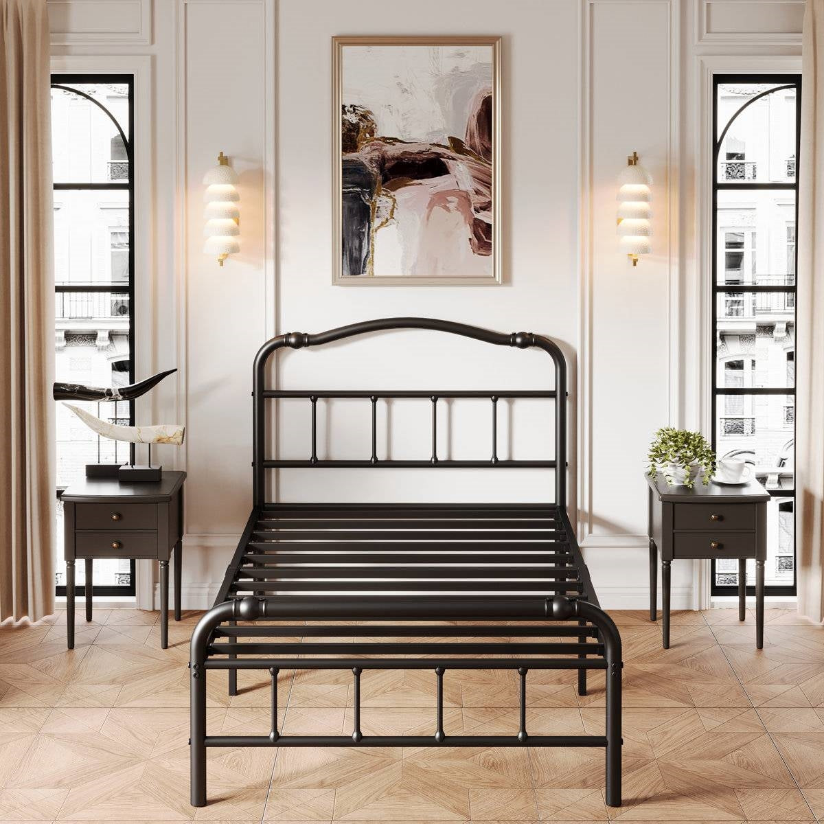 Twin Size Industrial Vintage Heavy Duty Steel Slat Bed Frame-2