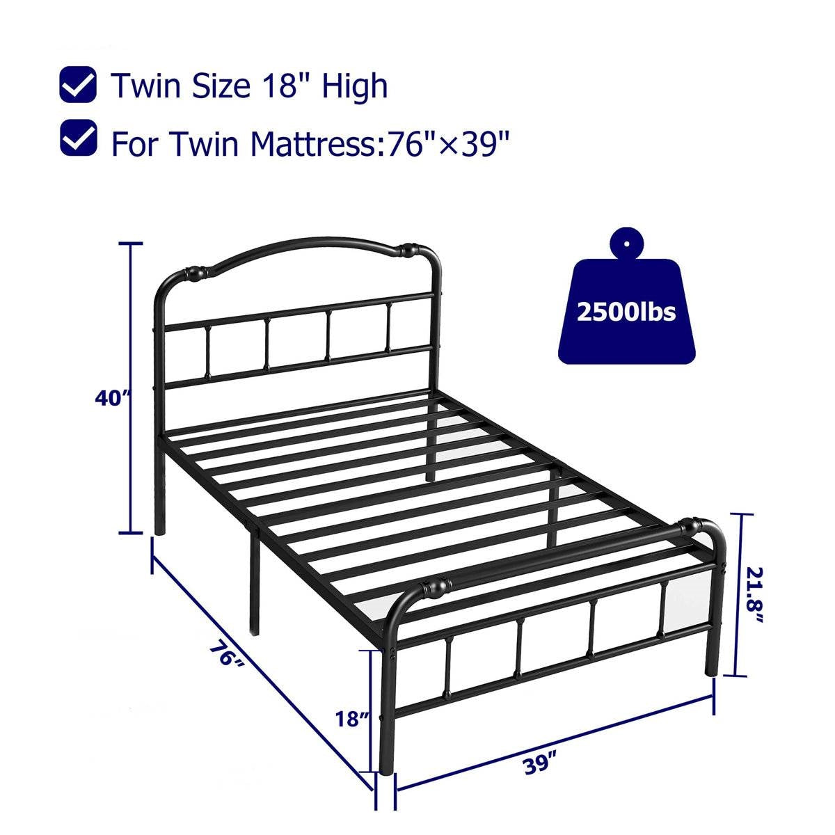Twin Size Industrial Vintage Heavy Duty Steel Slat Bed Frame-4
