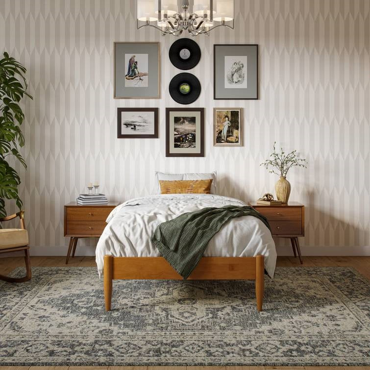 Twin size Solid Hardwood Platform Bed Frame in Natural Wood Finish-1