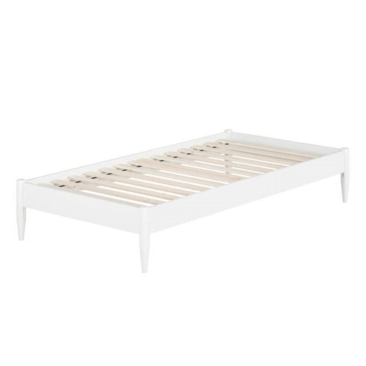 Twin Size Solid Hardwood Victorian Style White Platform Bed-0