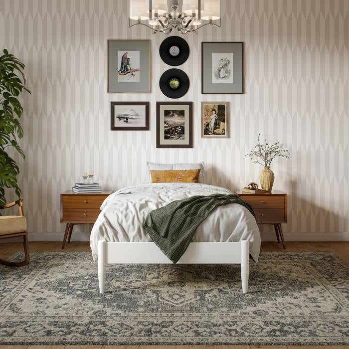 Twin Size Solid Hardwood Victorian Style White Platform Bed-1