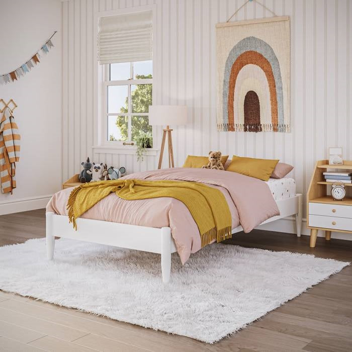 Twin Size Solid Hardwood Victorian Style White Platform Bed-2