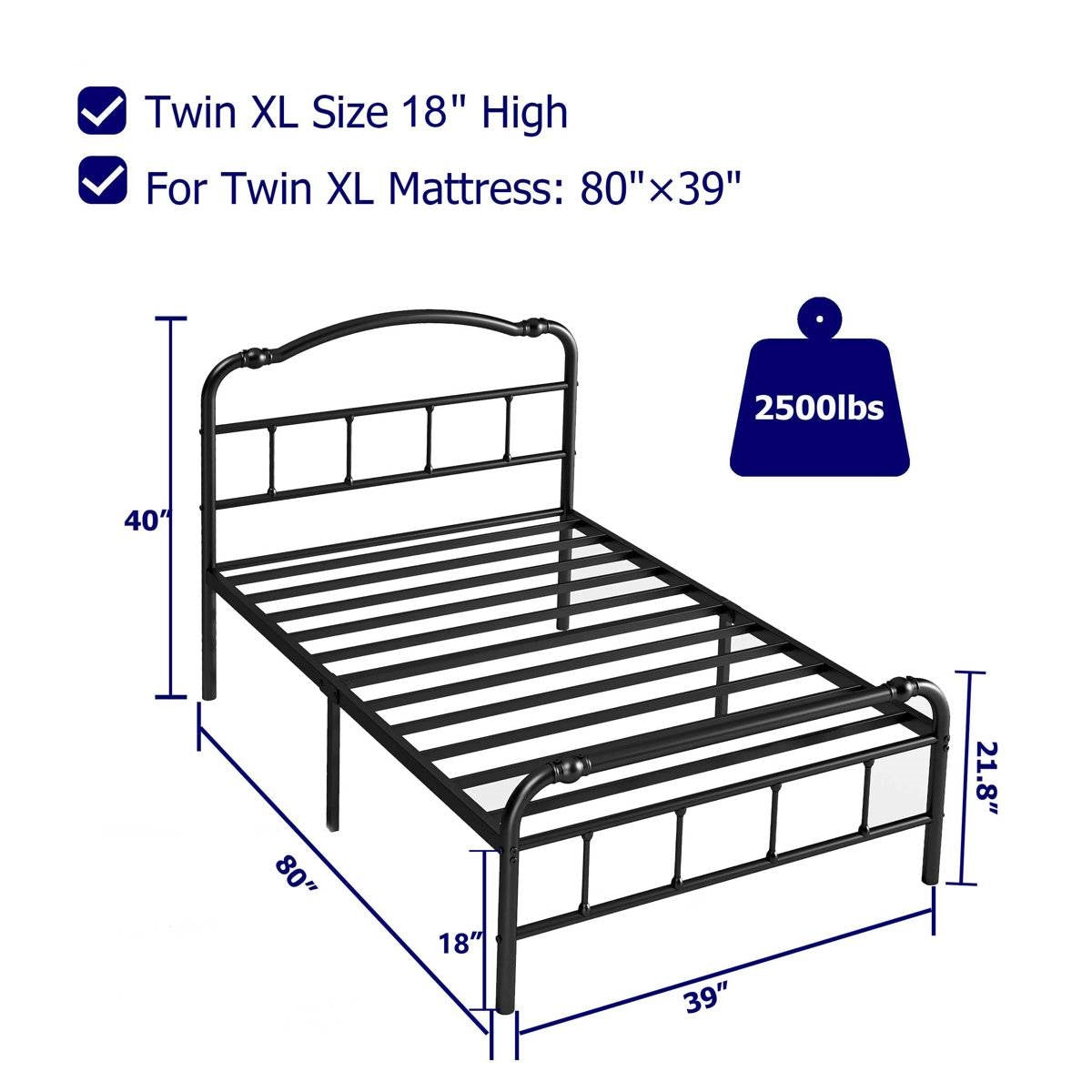 Twin XL Industrial Vintage Heavy Duty Steel Slat Bed Frame-4