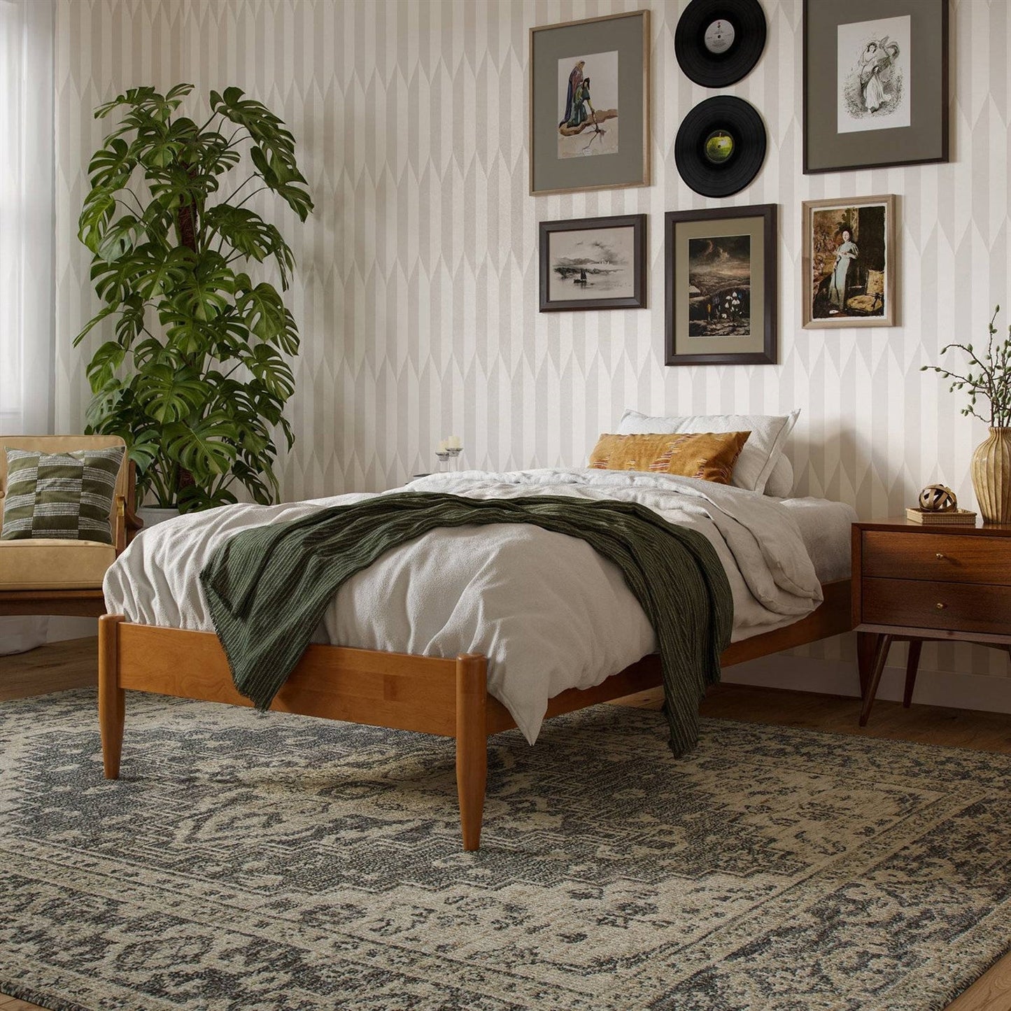 Twin XL size Solid Hardwood Platform Bed Frame in Natural Wood Finish-2