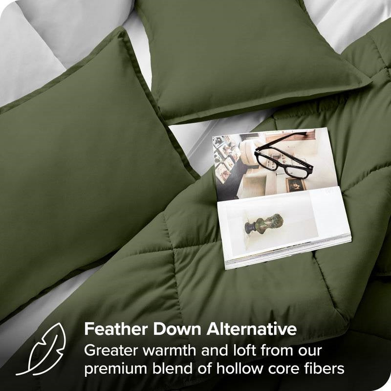 Twin/Twin XL size Super Soft Down Alternative Comforter Set in Olive Green-4