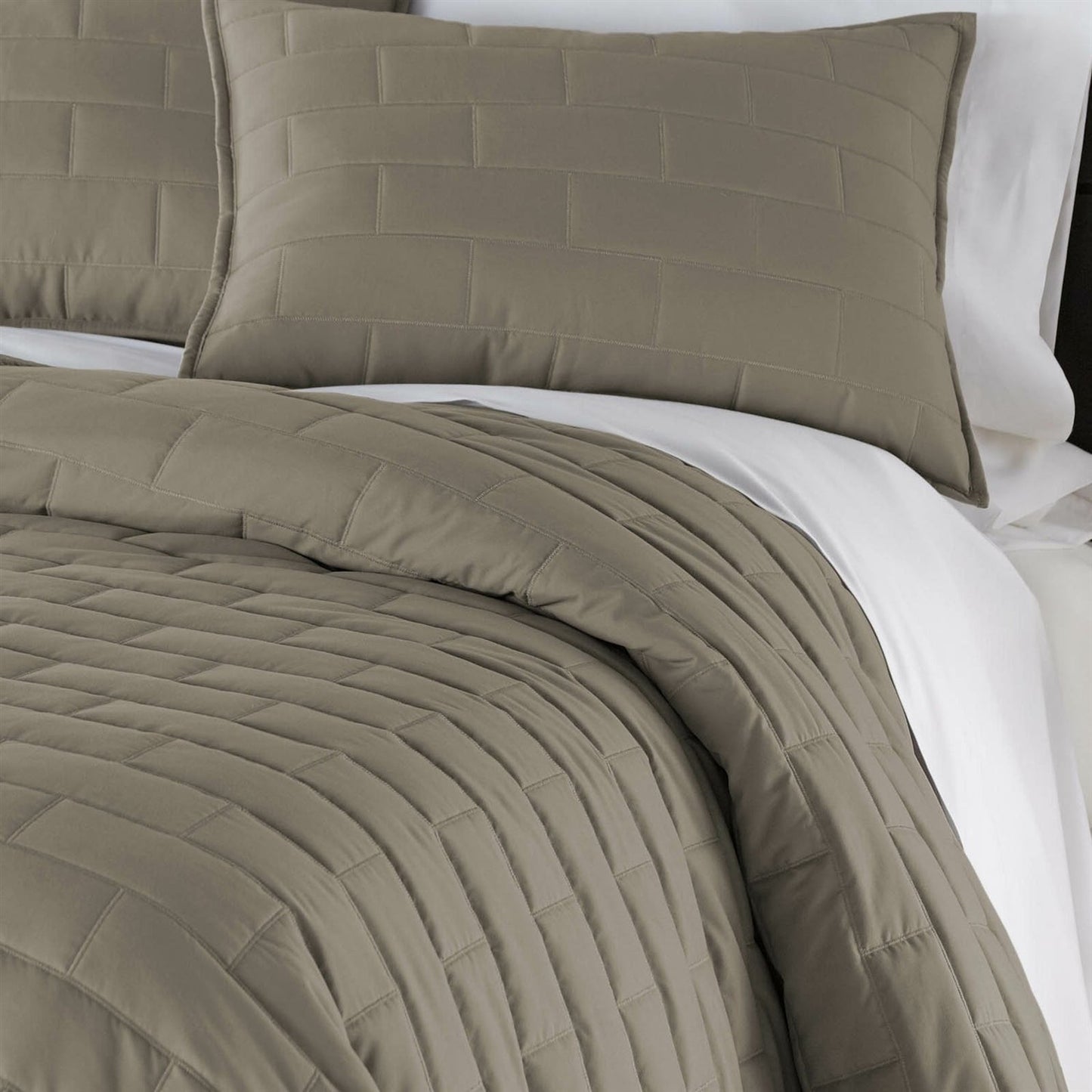 Twin/Twin XL Modern Brick Stitch Microfiber Reversible 2 Piece Comforter Set in Taupe-1