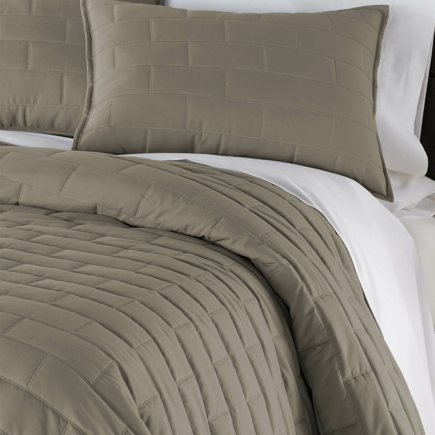 Twin/Twin XL Modern Brick Stitch Microfiber Reversible 2 Piece Comforter Set in Taupe-1