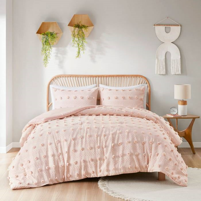 Twin/Twin XL 2-Piece Pink Pompom Hypoallergenic Microfiber Comforter Set-0