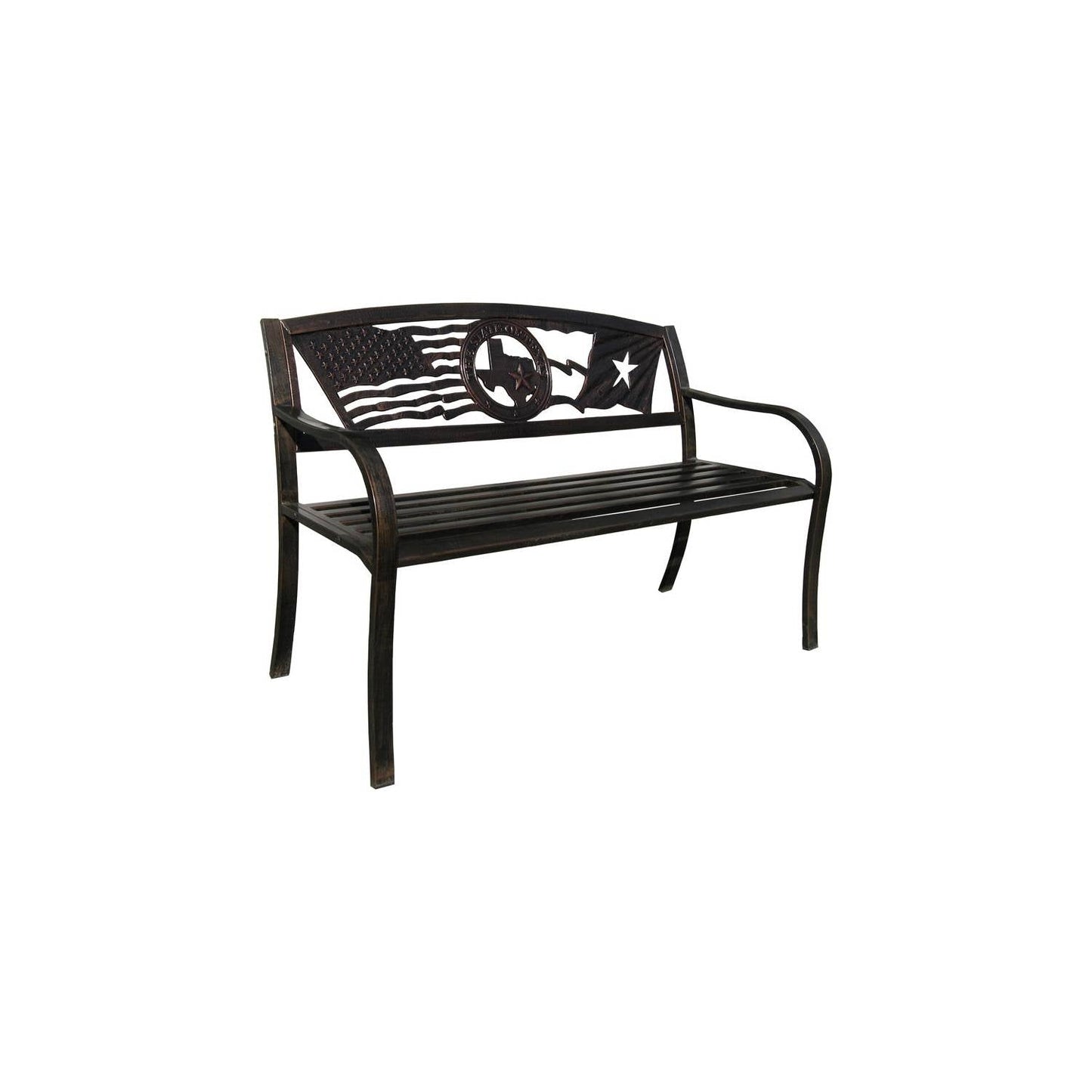 2 Person Texas Star Patriotic USA Flag Outdoor Metal Garden Bench in Bronze-1