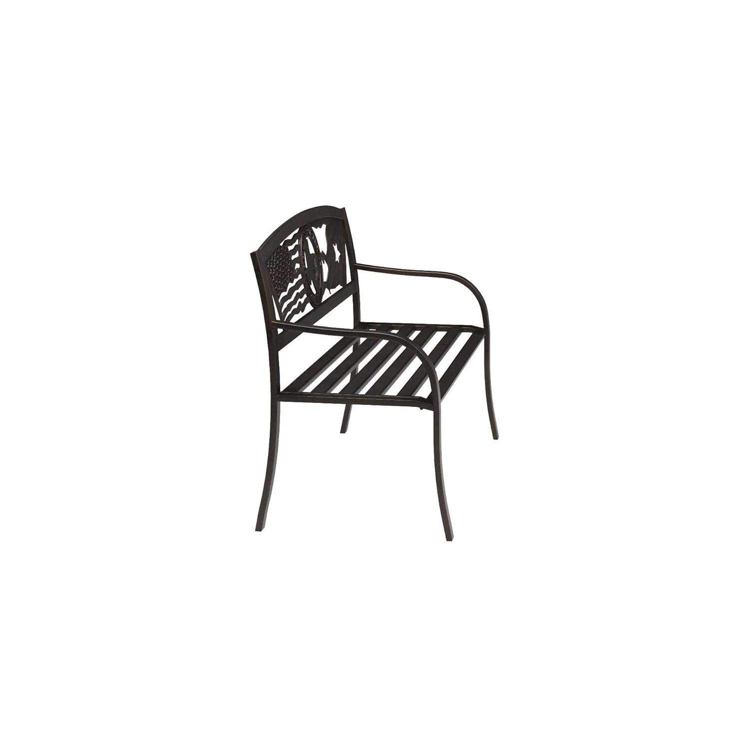 2 Person Texas Star Patriotic USA Flag Outdoor Metal Garden Bench in Bronze-2