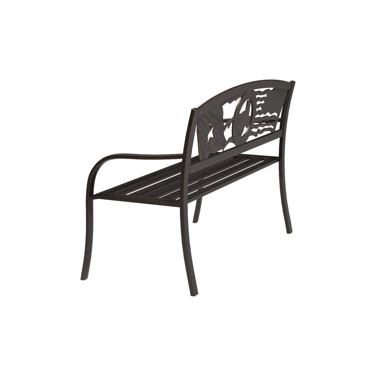 2 Person Texas Star Patriotic USA Flag Outdoor Metal Garden Bench in Bronze-3