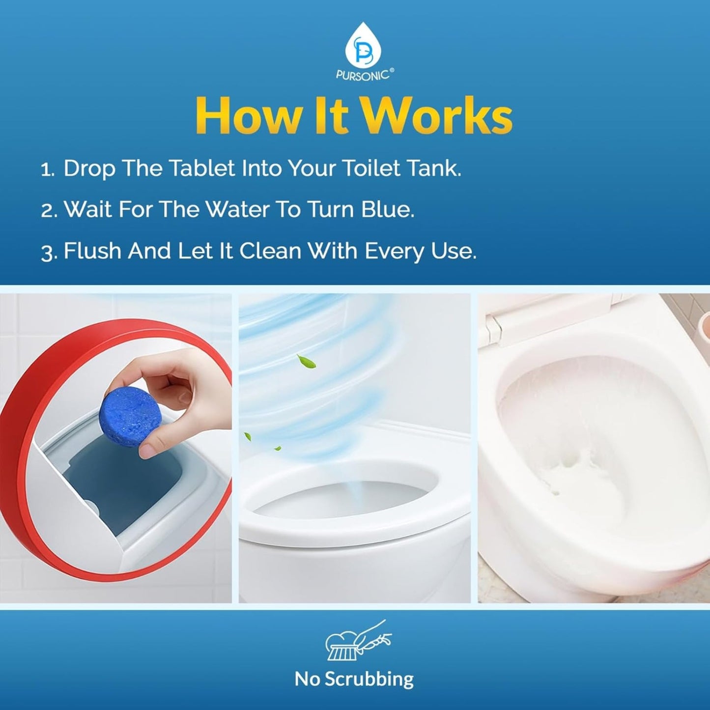 Automatic Toilet Bowl Cleaner Tablets Blue Gel Toilet Tank Cleaners, Septic-Safe Hard Water Ring Stain Remover, Smell Eliminator Heavy Duty Toilet Cleaning & Deodorizer, Fresh Scent - 48 Tabs-4